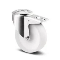 Drejeligt hjul m/ bremse, polyamid, Ø80 mm, 200 kg, glideleje, med bolthul - Byggehøjde: 108 mm, Bolthul Ø 13 mm
