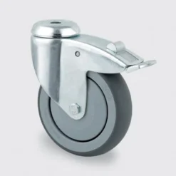 Drejeligt hjul med bremse, gummi, 125 mm, 100 kg, DIN-kugleleje med bolthul, byggehøjde: 160 mm