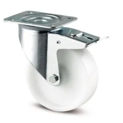 Drejeligt hjul med bremse, polyamid, Ø160 mm, 350 kg, glideleje, med plade, byggehøjde: 200 mm