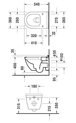 Duravit Starck 3: Vægtoilet Rimless (uden skyllerand) m. wondergliss