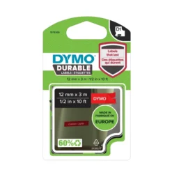 DYMO D1 Durable tape 12 mm x 3 m, hvid/rød