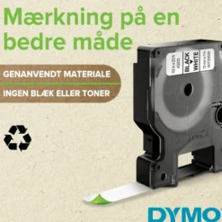 DYMO D1 Durable tape 12 mm x 3 m, hvid/sort
