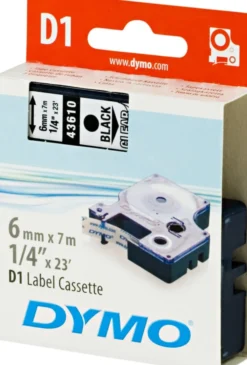 DYMO D1 tape 6 mm, sort/klar