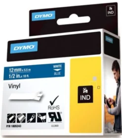 DYMO Rhino Professional, mærkbar permanent vinyltape, 12mm, hvid teks