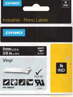 DYMO Rhino Professional, mærkbar permanent vinyltape, 9 mm,hvid tekst