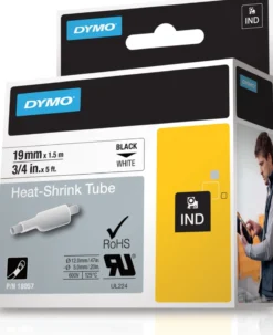 DYMO RhinoPRO mærkbar krympplast 19mm, sort på hvid, 1.5m rulle