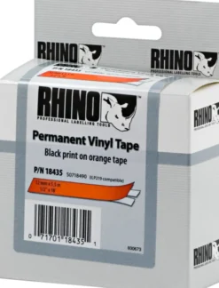 DYMO RhinoPRO, permanent markeringsvinyltape, 12 mm, sort tekst på or