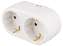 Earthed power outlet with two child protected sockets