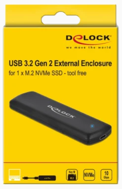 Ekstern kabinet, M.2 NVMe PCIe SSD, med USB Type-C™ hun-stik