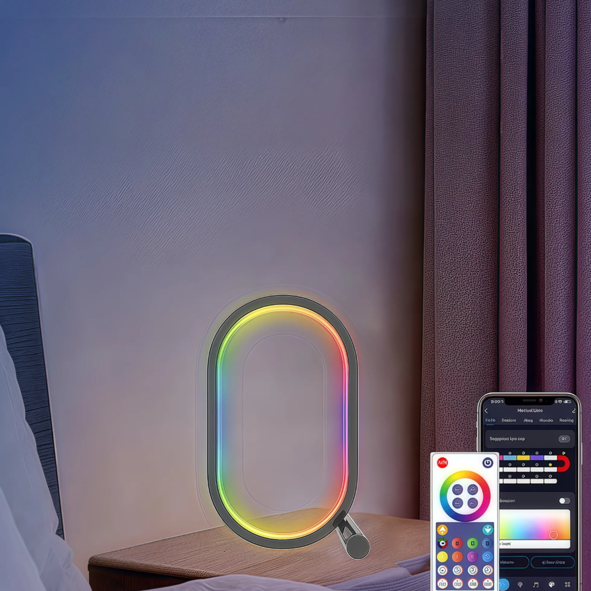 Ellipseformet RGBIC lampe, 25 x 15 cm, 10W, inkl. fjernbetjening, USB tilslutning
