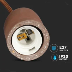 E27 pendel, brun beton, Ø5cm, uden lyskilde, max 60W