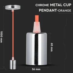 E27 pendelophæng, krom med orange ledning, Ø3,6 cm, IP20