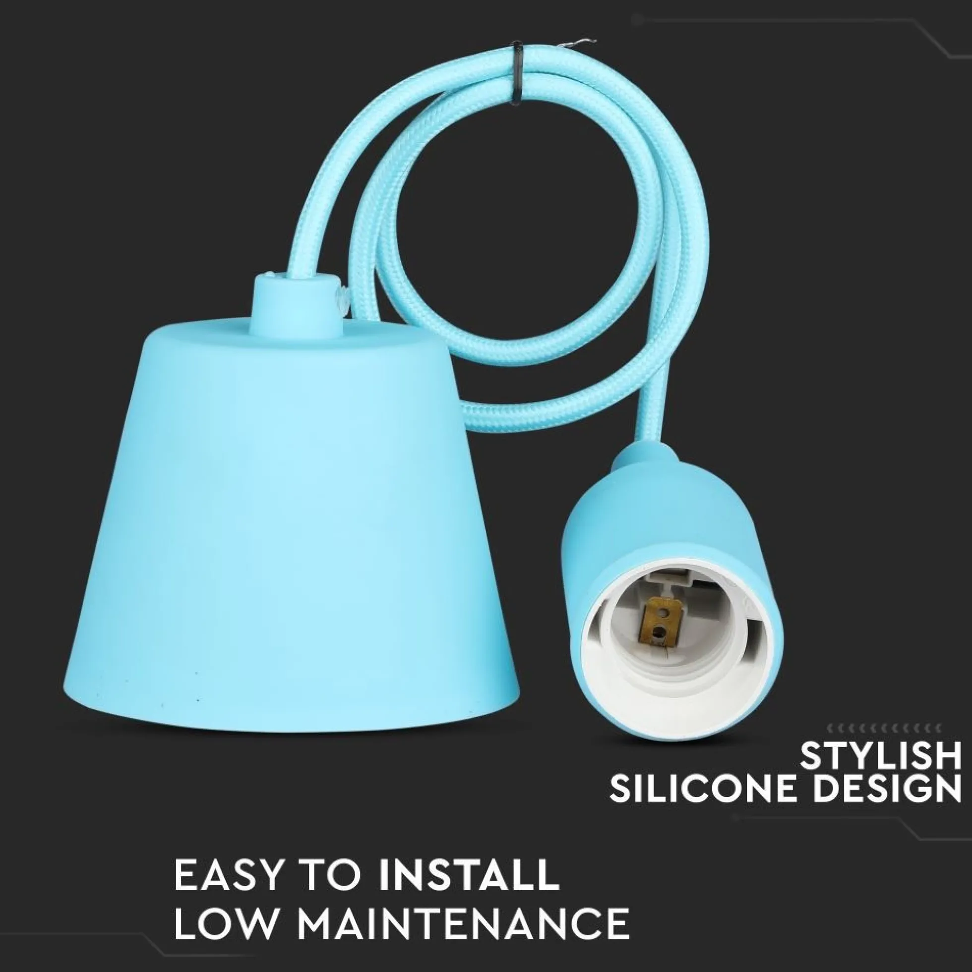 E27 pendelophæng, lyseblå silikone, 1 meter ledning
