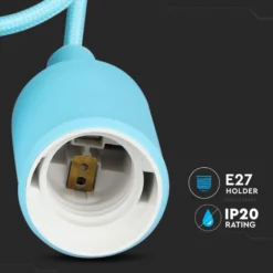 E27 pendelophæng, lyseblå silikone, 1 meter ledning