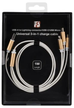 EPZI Multi-Charger, USB-C, Lightning, Micro USB, USB-A, 1m, hvid