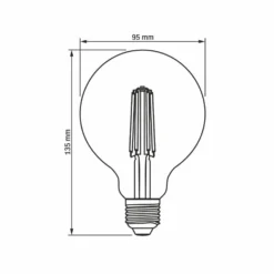 E27 7W dæmpbar LED pære, G95, Amber glas, Filament, Erstat 53W, 2200K