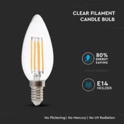 E14 6W LED kertepære, Kultråd, Ikke dæmpbar, Varm hvid (2700K)