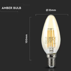 E14 4W LED kertepære, kultråd, røget glas, 300 lumen, 300 grader spredning, 2200K, V-Tac