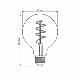 E27 4W LED pære, G95, spiral filament, amber glas, flicker free, dæmpbar, 2200K