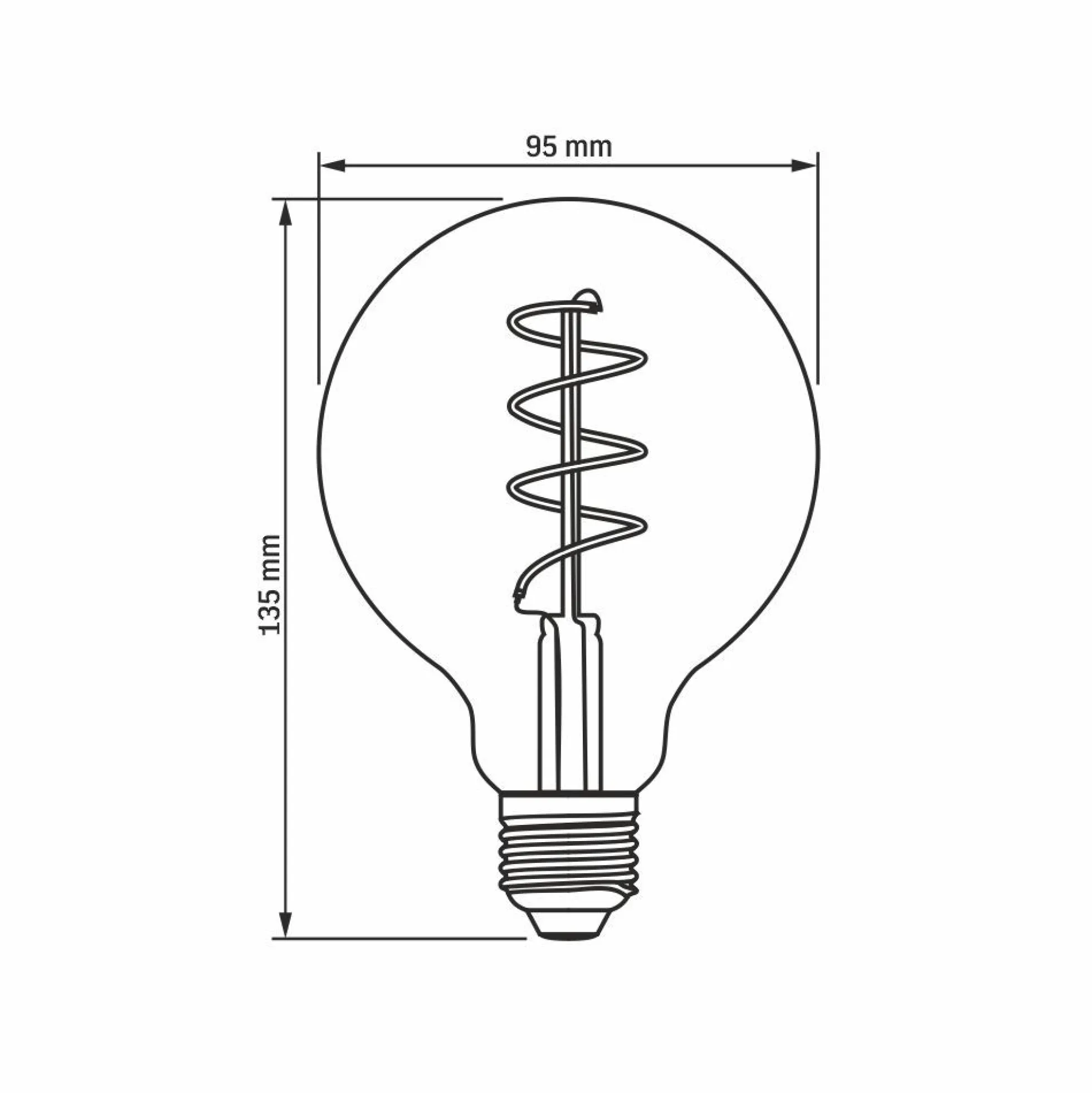 E27 4W LED pære, G95, spiral filament, amber glas, flicker free, dæmpbar, 2200K