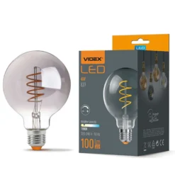 E27 4W LED pære, G95, spiral filament, grafit glas, 360°, Dæmpbar, 1800K