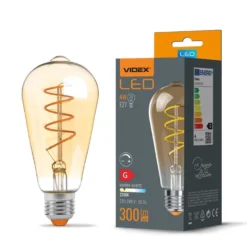 E27 4W LED pære, ST64, spiral filament, amber glas, flicker free, Dæmpbar, 2200K (udgået)