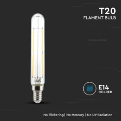 E14 4W LED pære - T20, Kultråd, Varm hvid, Ikke dæmpbar