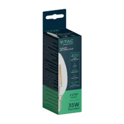 E14 4W 3-trin dæmpbar LED kertepære, kultråd, varm hvid, 3000K, 400 lumen, 35x98 mm, glas - V-TAC