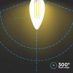 E14 4W 3-trin dæmpbar LED kertepære, kultråd, varm hvid, 3000K, 400 lumen, 35x98 mm, glas - V-TAC