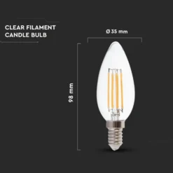 E14 4W 3-trin dæmpbar LED kertepære, kultråd, varm hvid, 3000K, 400 lumen, 35x98 mm, glas - V-TAC