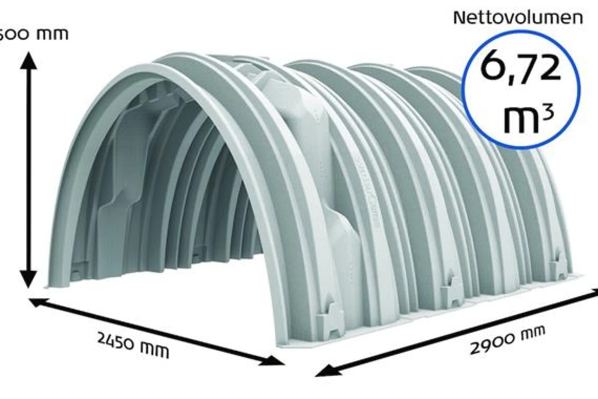 Faskinetunnel midt, 1500 mm, 2450 mm, 2900 mm