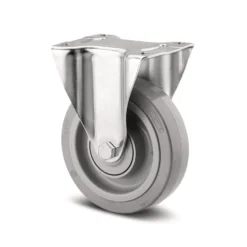 Fast hjul, grå elastisk gummi, Ø125 mm, 160 kg, DIN-kugleleje, rustfri