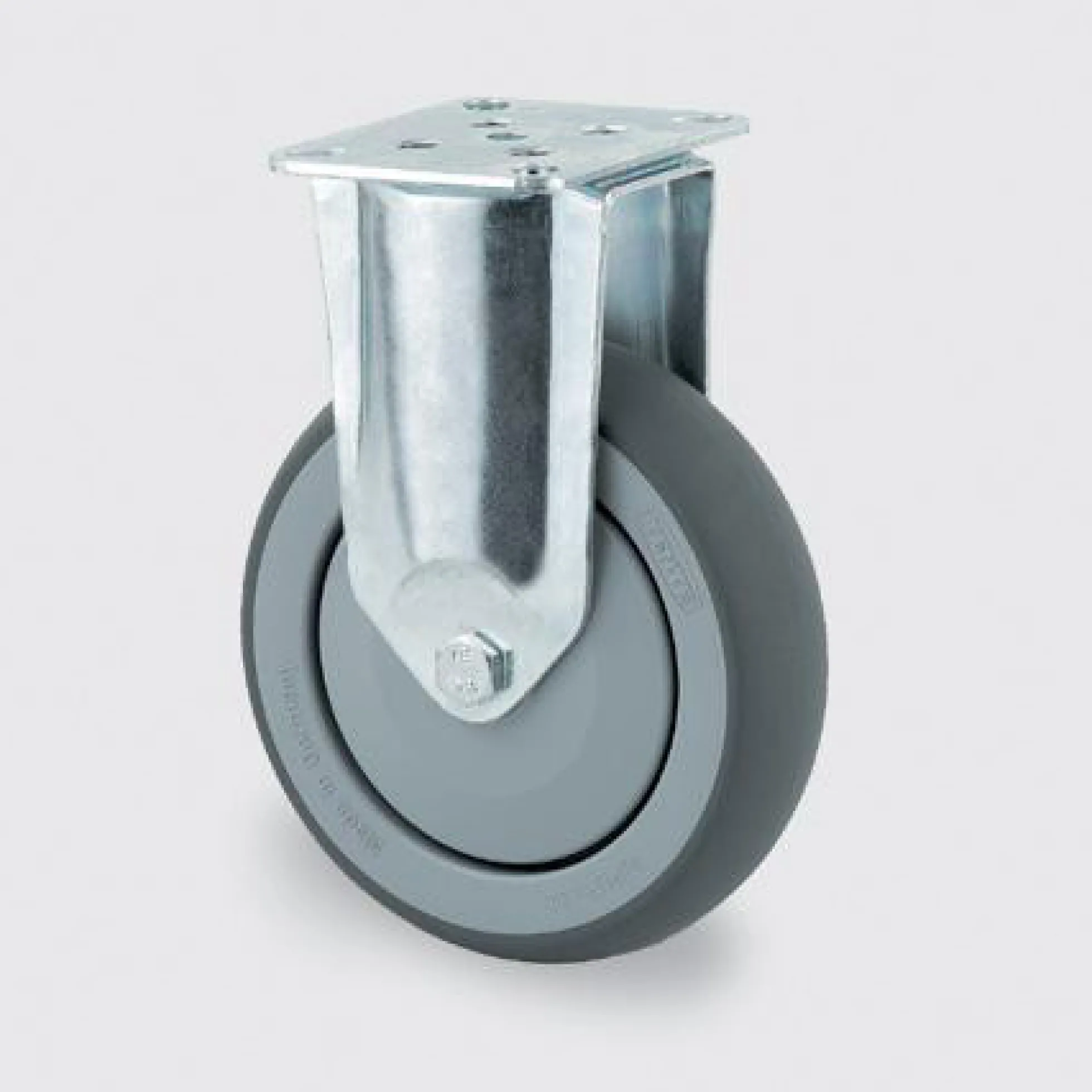 Fast hjul, gummi, Ø100 mm, 100 kg, DIN-kugleleje, med plade, byggehøjde 135 mm, driftstemperatur -20°/+