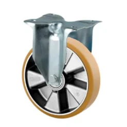 Fast hjul, polyuretan, Ø160 mm, 800 kg, DIN-kugleleje med plade, byggehøjde: 200 mm