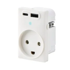 FESH SWITCH Curveline stikkontakt med jord, USB-A, USB-C, 16W/20A, 1½ modul