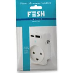 FESH SWITCH Curveline stikkontakt med jord, USB-A, USB-C, 16W/20A, 1½ modul