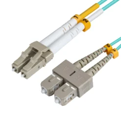 fiber patchkabel, LC/UPC-SC/UPC, 0.5 meter, OM3 MM Duplex LSZH, OD 2 mm, 0.3 dB, aqua