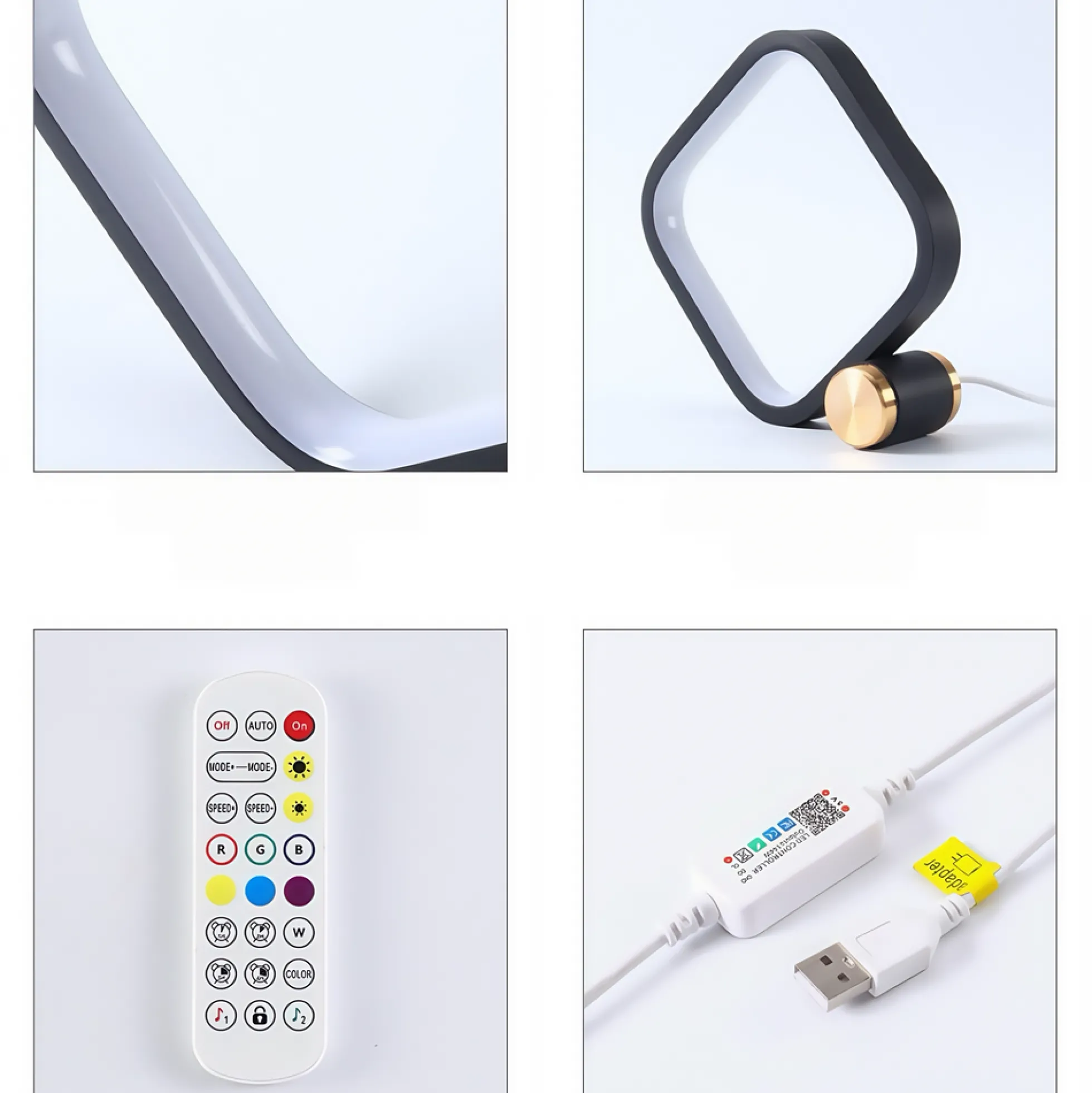 Firkantet RGBIC lampe, 15x15cm, Bluetooth, 5V USB