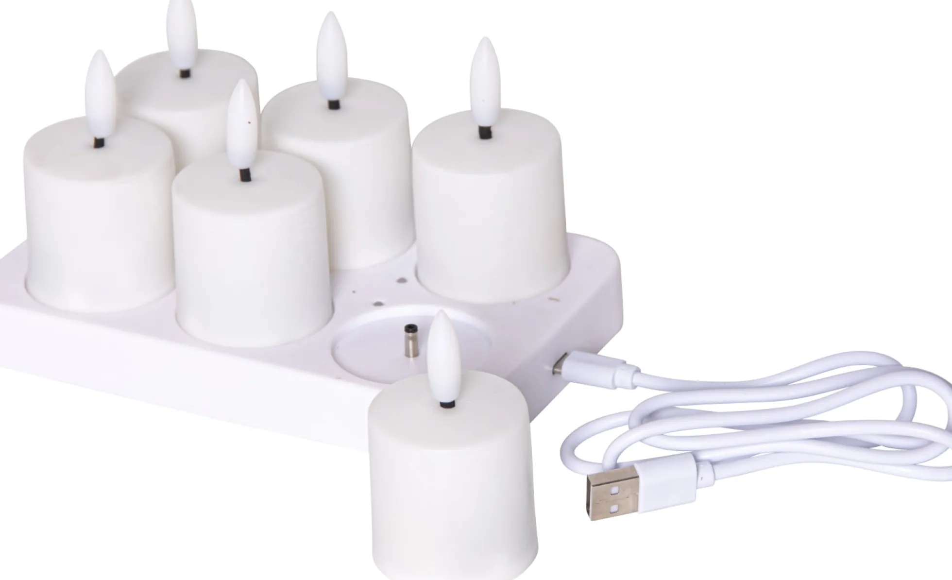 Flamme Charge oplader med 6 lys, hvid - Star Trading