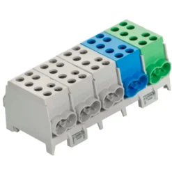 Fordelerblok HLAK 35mm², 5/10-S, 5P, dobbelt, grå/blå/grøn - MTO Electric