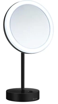 Forstørrelsesspejl Outline m/LED, sort, rund, bordstående, diameter 200 mm, dybde 162 mm