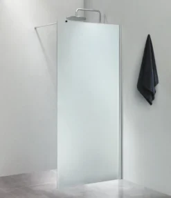 Fritstående væg, 70 cm x 200 cm, isglas, med 100 cm forhængsstang, smal blank aluprofil