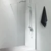 Fritstående væg, 70 cm x 200 cm, klart glas, med 100 cm forhængsstang, smal blank aluminiumsprofil