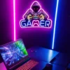 Gamer neon skilt med LED lys, stor model 39x33 cm