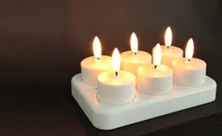 Genopladelige fyrfadslys med 3D flamme, inkl. dockingstation, sæt med 6 stk