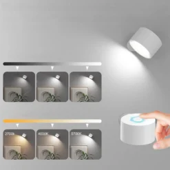 Genopladelig væglampe CCT, 4,5W, rund, 360° roterbar, inde/ude, IP54, inkl. lyskilde