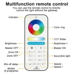 Gledopto RGB+CCT touch fjernbetjening, 6 zoner, batteri