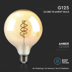 G125 LED pære, 6W, dobbelt spiral, kultråd, amber glas, E27, 400lm, RA80, 1800K