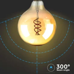G125 LED pære, 6W, dobbelt spiral, kultråd, amber glas, E27, 400lm, RA80, 1800K