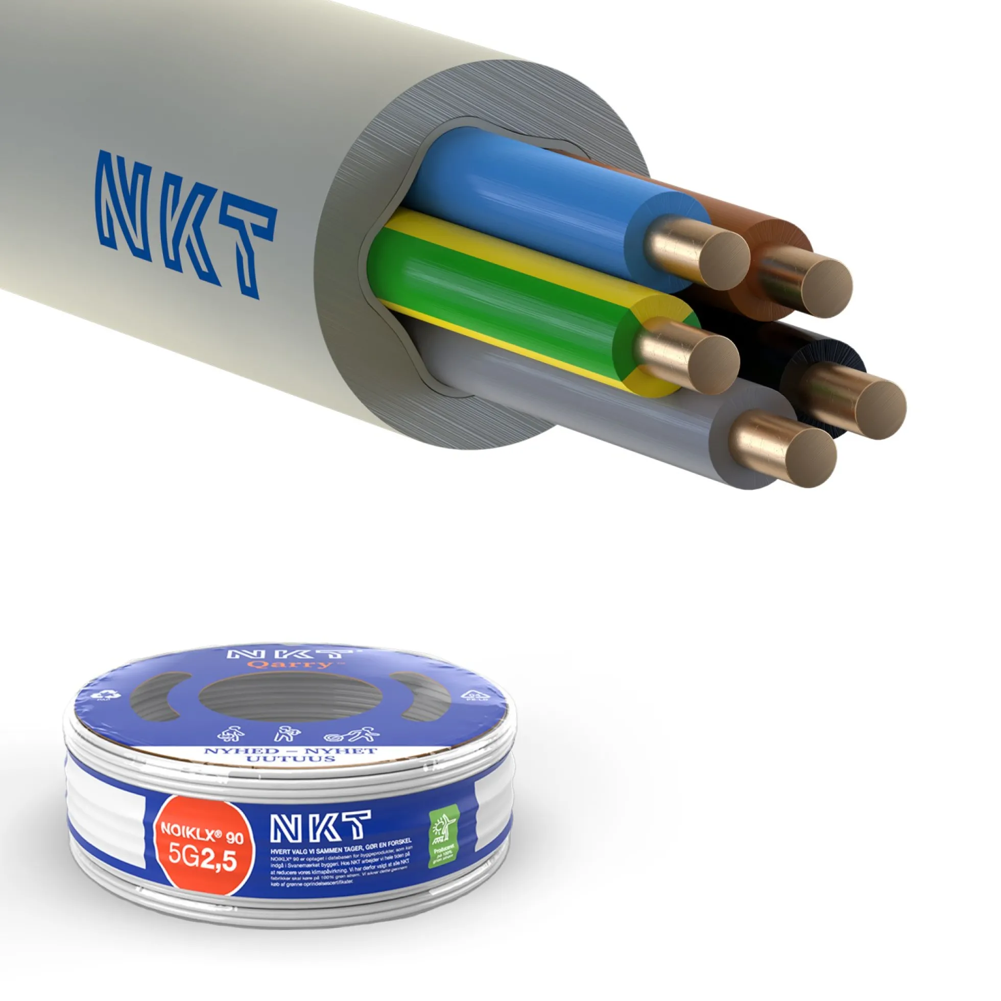 5G2,5 mm² Installationskabel halogenfri, NOIKLX® 90, 100 meter (i rulle) – NKT (udgået)